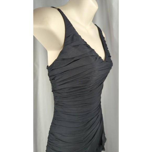 Kay Unger NY Black Tiered Silk Dress Ruffles Ruched Flattering Evening Chic M 10 - Picture 2 of 5